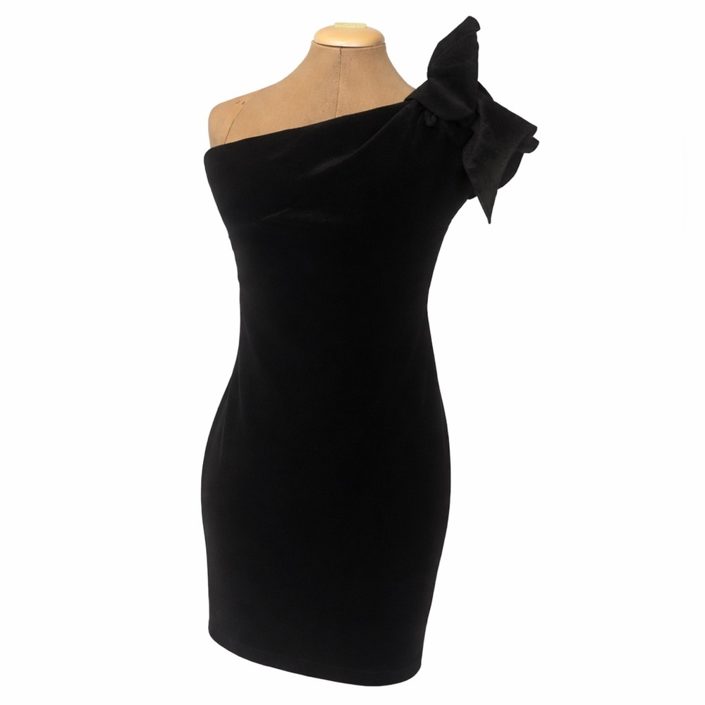 Eliza J Black One-Shoulder Dress with Bow